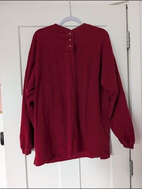 Classic Long-Sleeve Henley Top in Deep Red